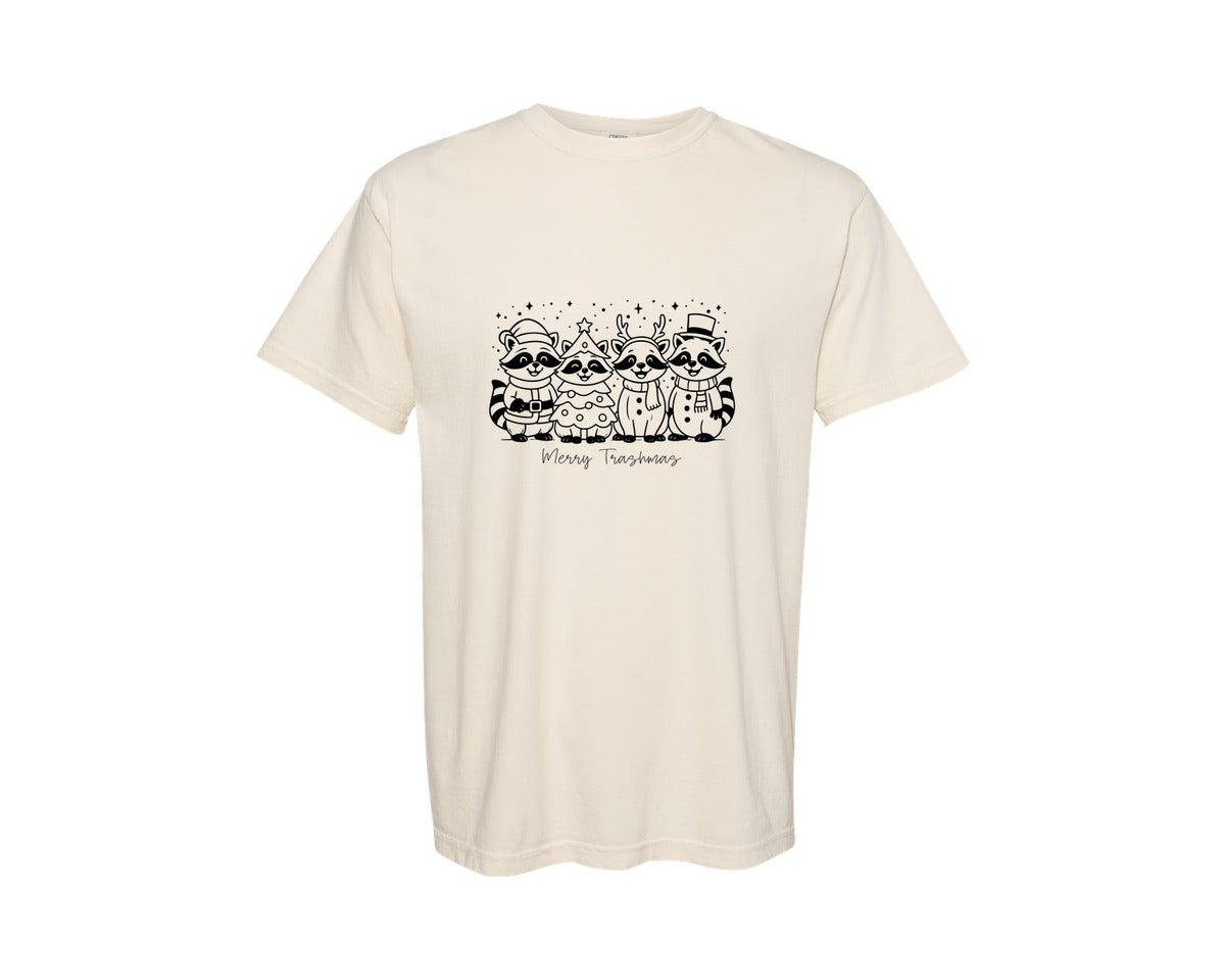 brand:Comfort Colors|color:Ivory|Funny Christmas Raccoon Design Graphic T-Shirt