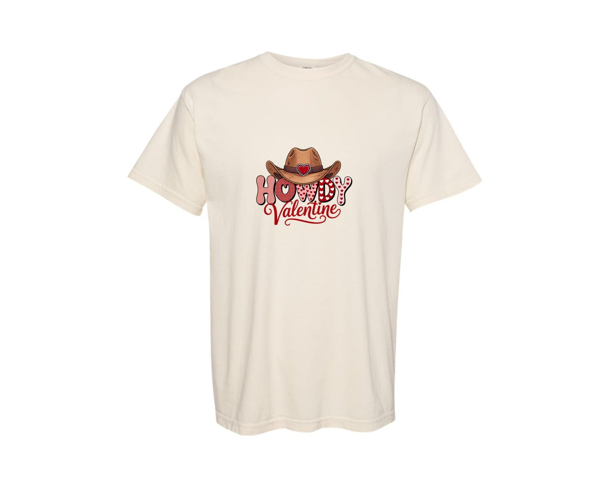 brand:Comfort Colors|color:Ivory|Howdy Valentine Cowboy Hat Graphic T-Shirt
