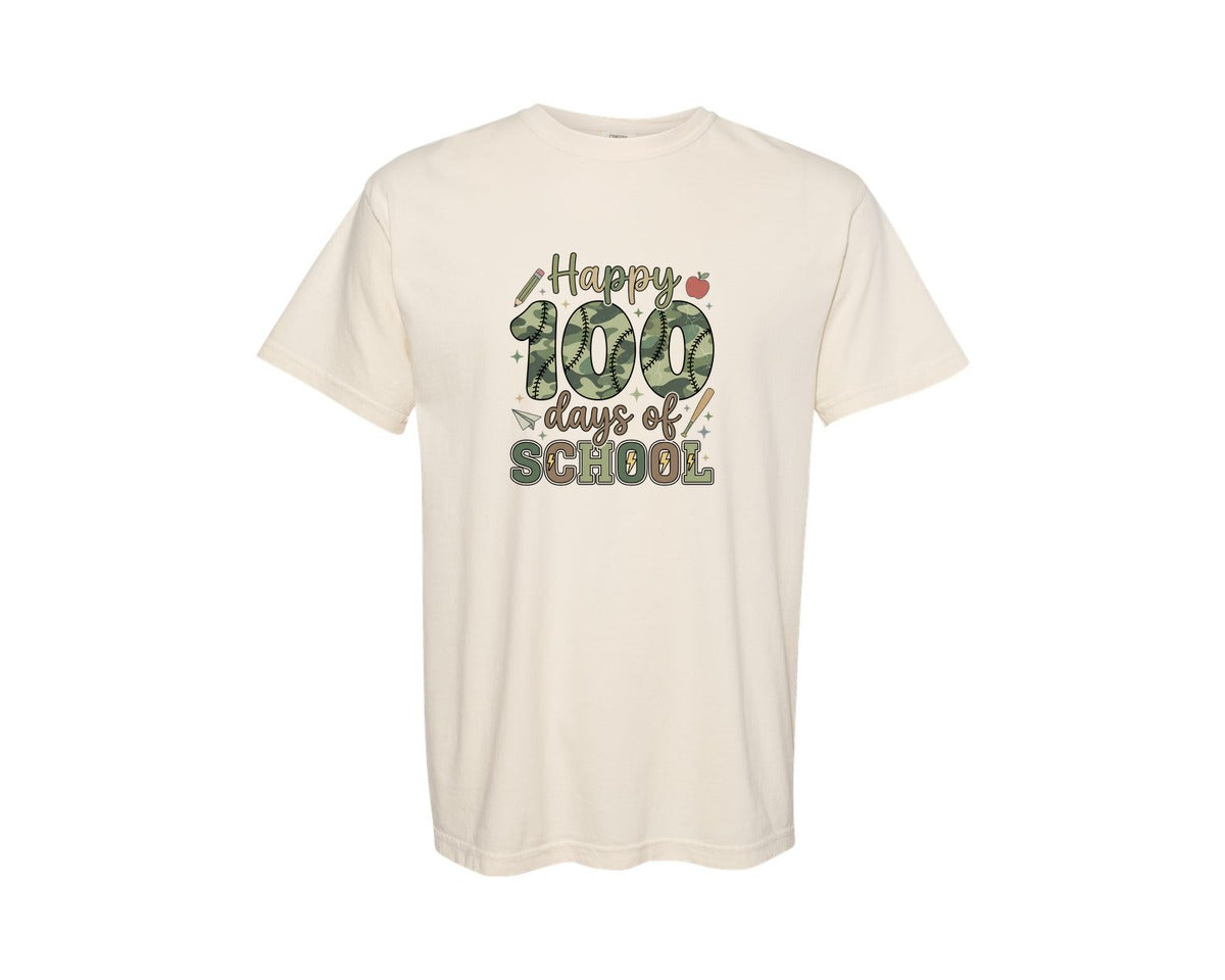brand:Comfort Colors|color:Ivory|Happy 100 Days Of School Camouflage 2 Graphic T-Shirt