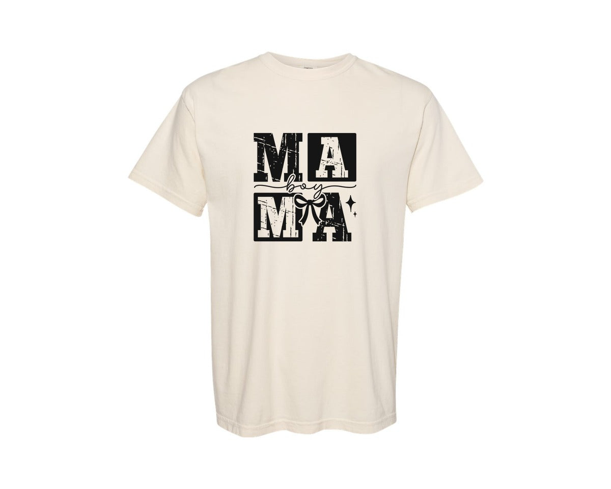 brand:Comfort Colors|color:Ivory|Boy Mama Checkered Coquette Bow Graphic T-Shirt