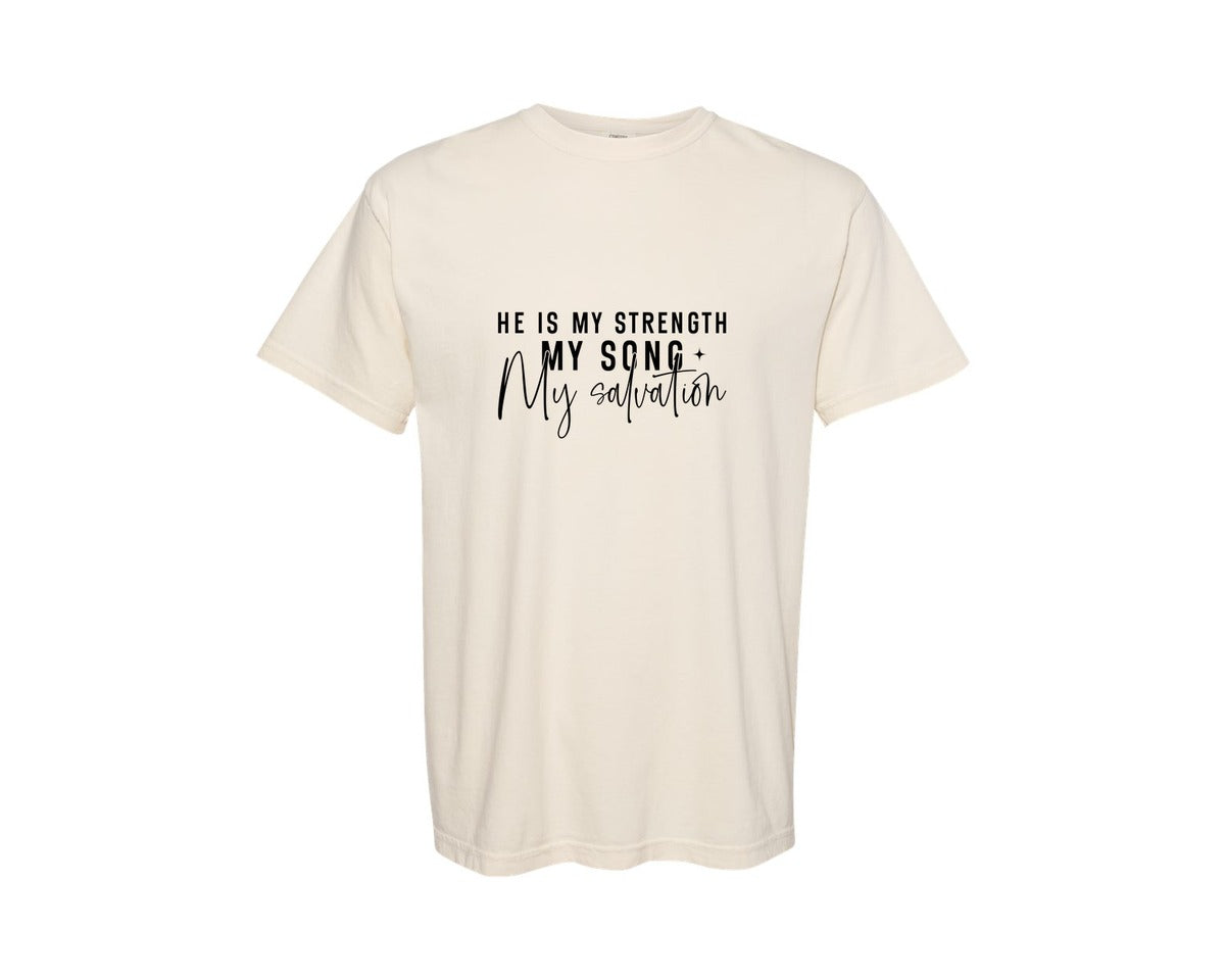 brand:Comfort Colors|color:Ivory|He Is My Strength Design Christian Graphic T-Shirt