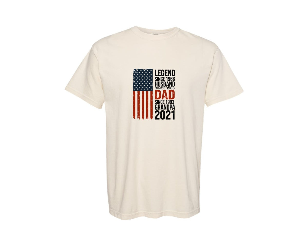 brand:Comfort Colors|color:Ivory|Patriotic Legend Dad Grandpa Flag Graphic T-Shirt