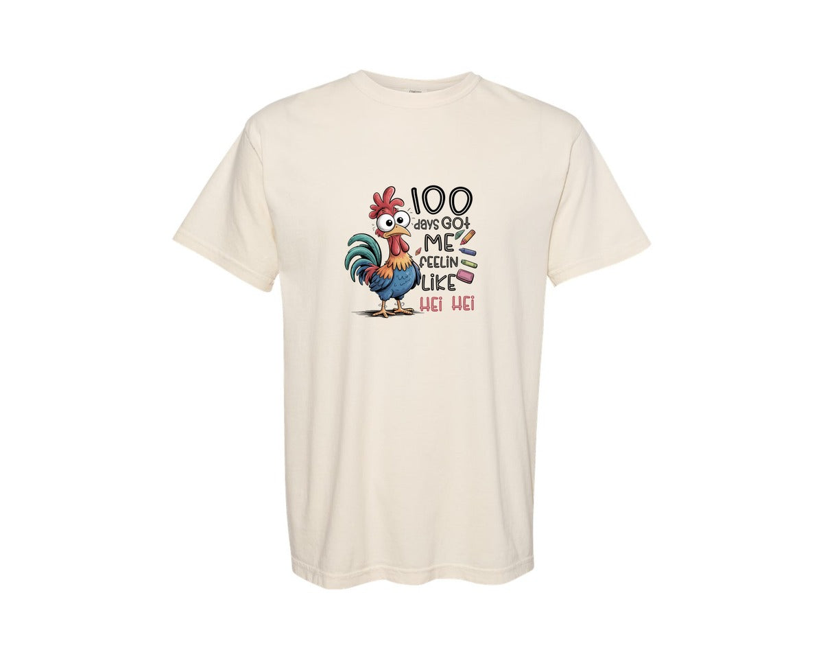 brand:Comfort Colors|color:Ivory|100Th Day Of School Chicken 100 Day Graphic T-Shirt