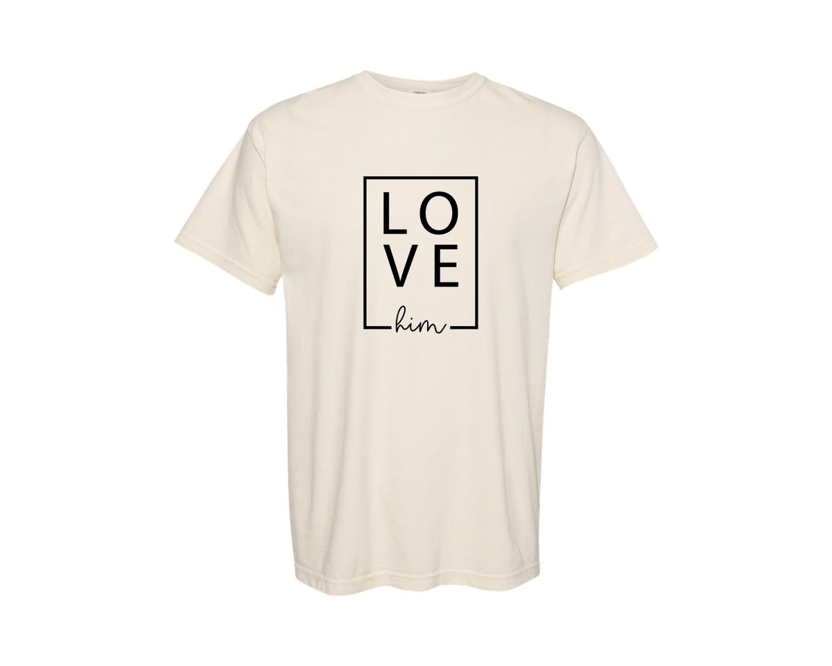 brand:Comfort Colors|color:Ivory|Love Him And Love Her Couple Shirt Graphic T-Shirt