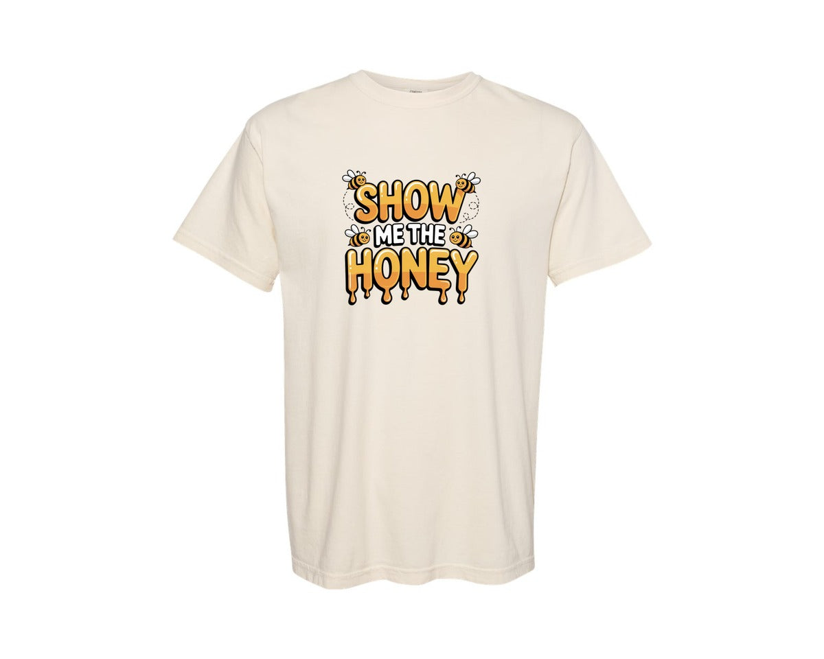 brand:Comfort Colors|color:Ivory|Show Me Honey Bee Dripping Bee Graphic T-Shirt
