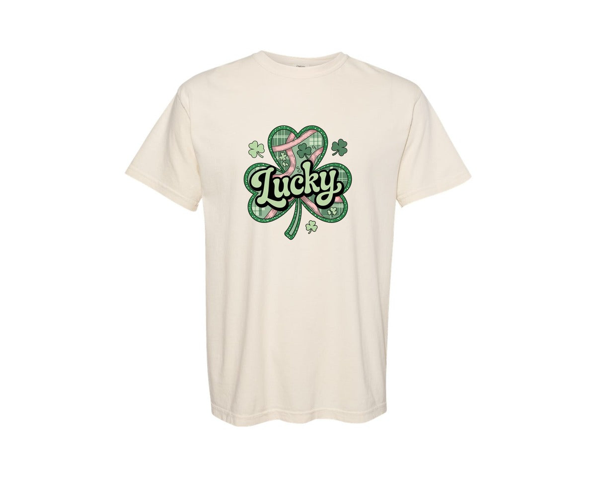 brand:Comfort Colors|color:Ivory|Lucky Shamrock Blessed Vibes 2 Graphic T-Shirt