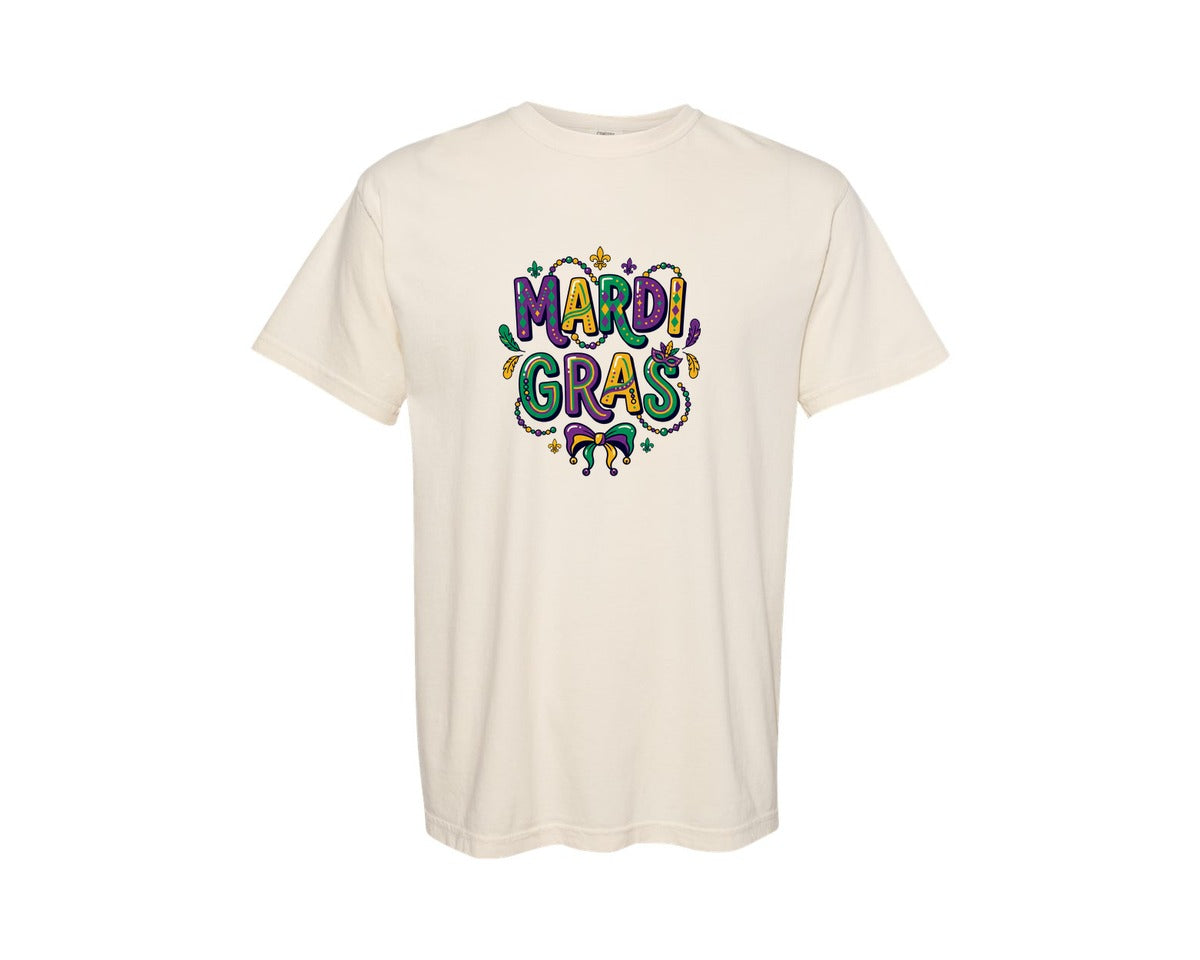 brand:Comfort Colors|color:Ivory|Colorful Mardi Gras Typography Graphic T-Shirt