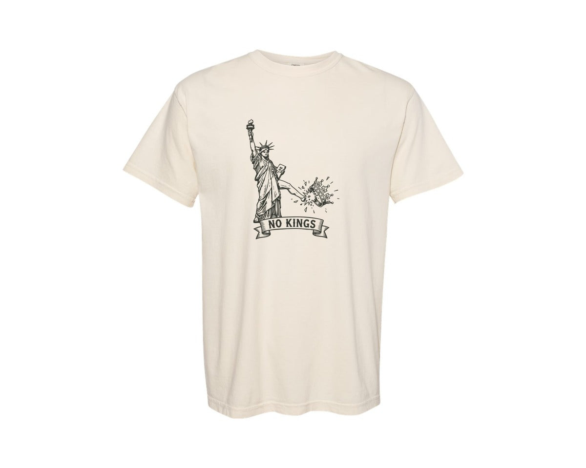 brand:Comfort Colors|color:Ivory|No King Lady Liberty Kicks Crown Graphic T-Shirt