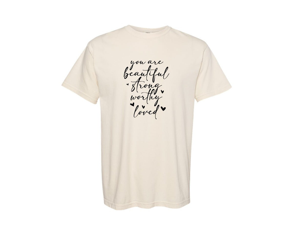 brand:Comfort Colors|color:Ivory|You Are Beautiful Strong Mama Mom Graphic T-Shirt