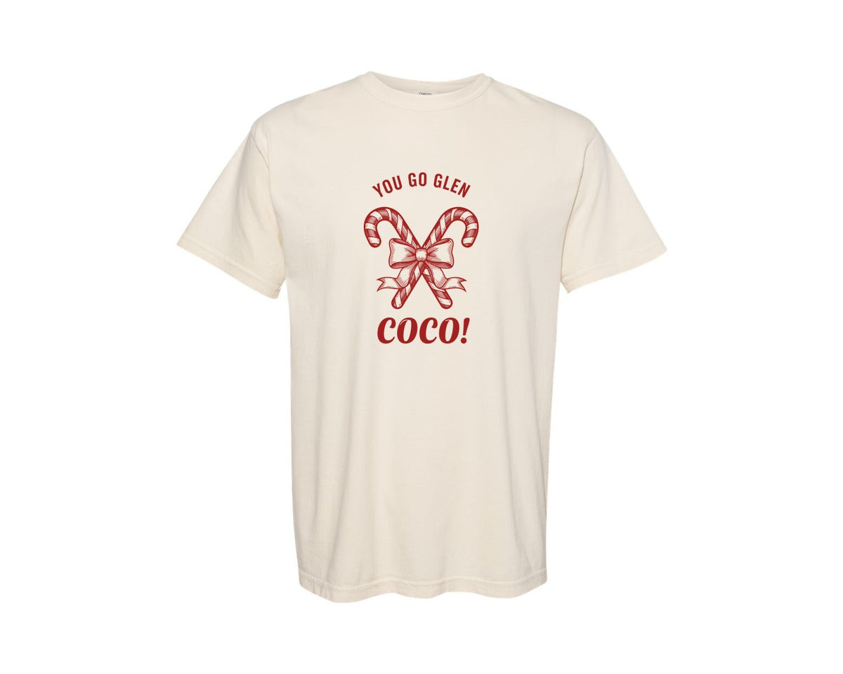 brand:Comfort Colors|color:Ivory|You Go Glen Coco Christmas Candy Graphic T-Shirt