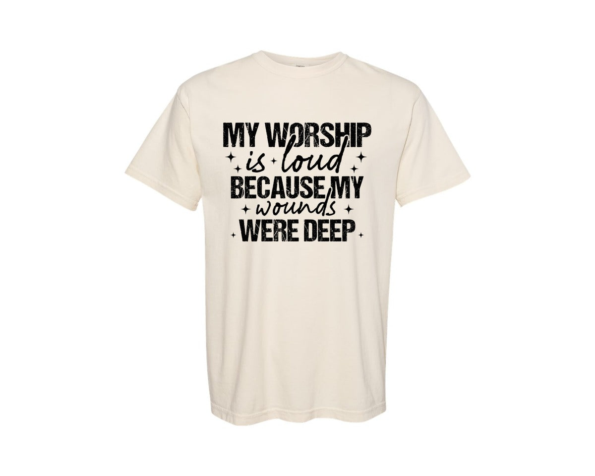brand:Comfort Colors|color:Ivory|Jesus File My Worship Is Loud 3 Graphic T-Shirt