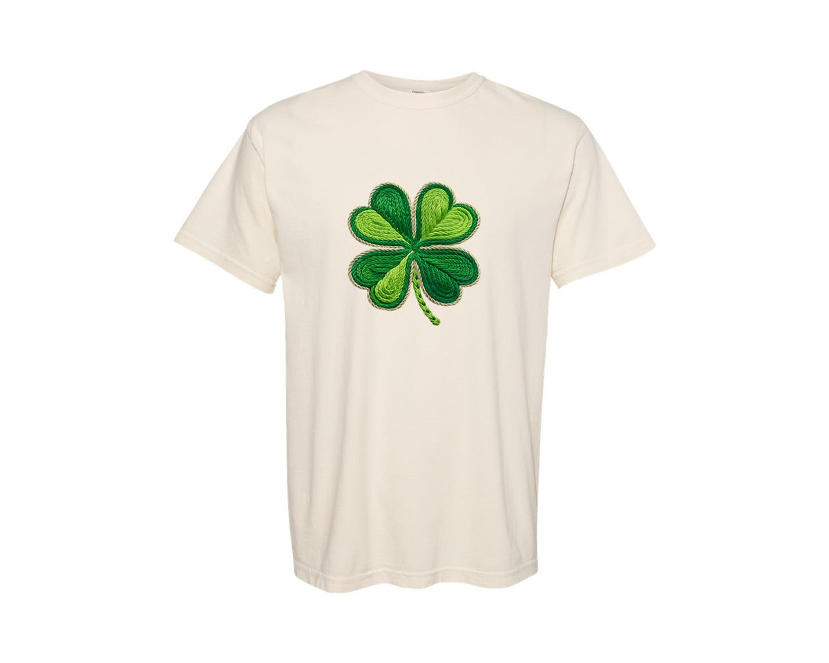 brand:Comfort Colors|color:Ivory|Faux Yarn Shamrock St Patricks Day 2 Graphic T-Shirt