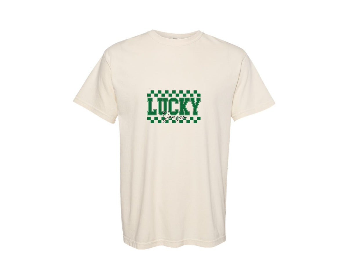 brand:Comfort Colors|color:Ivory|Lucky Varsity St Patricks Day 17 Graphic T-Shirt