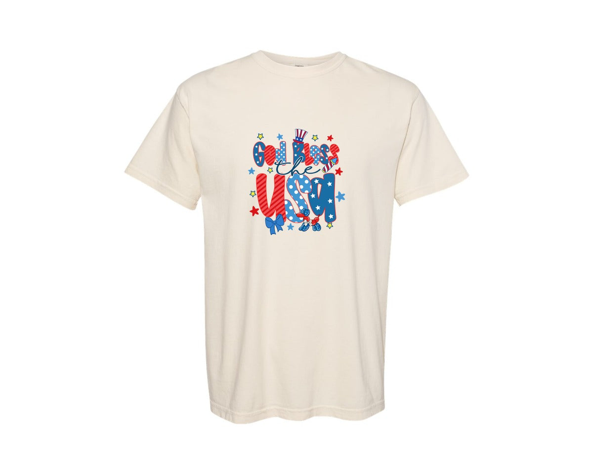 brand:Comfort Colors|color:Ivory|God Bless The Usa 4Th Of July 3 Graphic T-Shirt