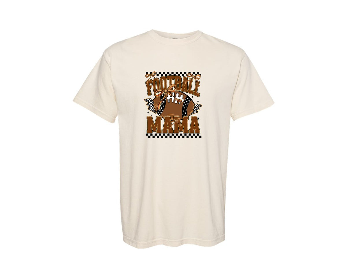 brand:Comfort Colors|color:Ivory|Retro Football Mama Football Bow Graphic T-Shirt