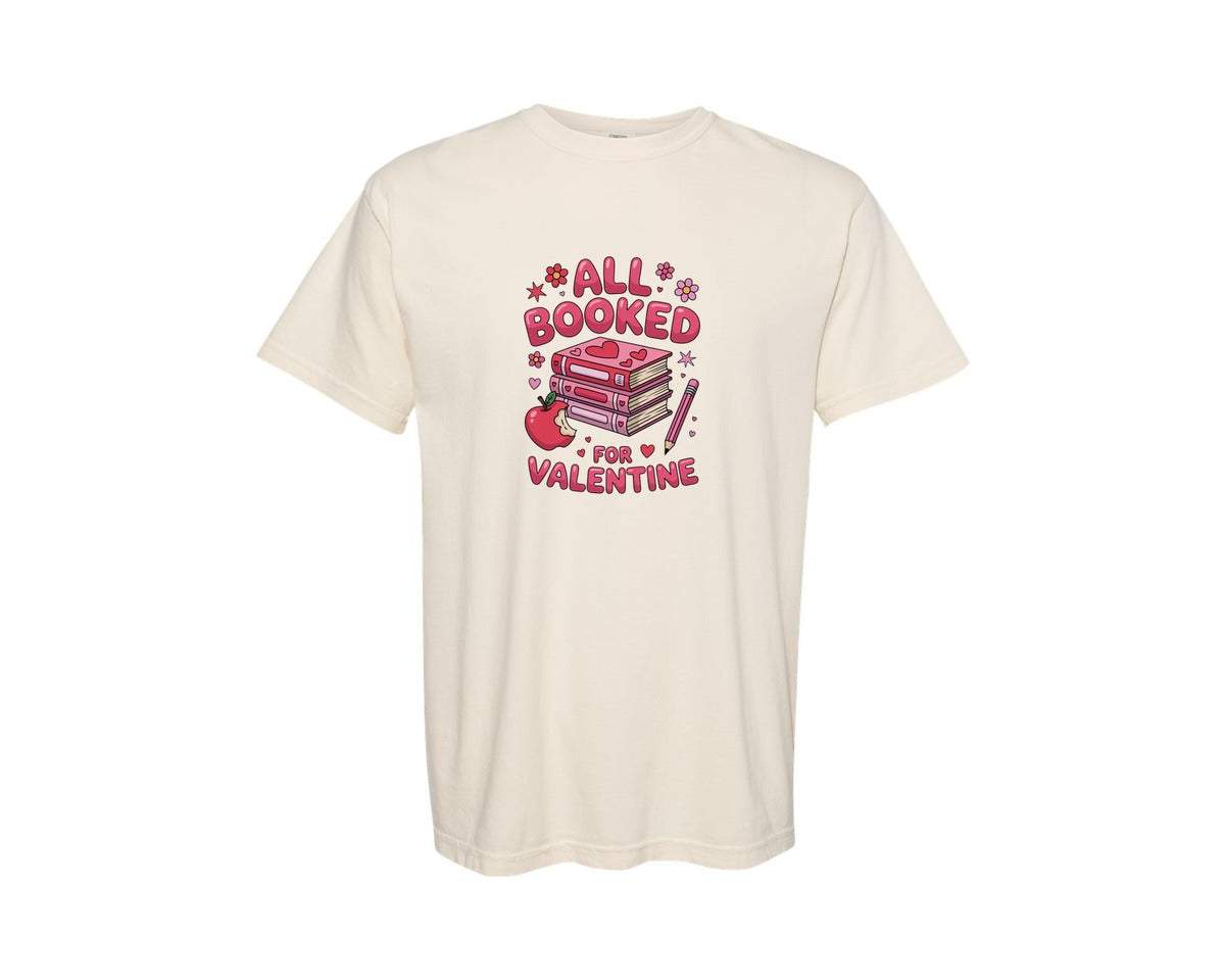 brand:Comfort Colors|color:Ivory|Teacher Valentine Book Lover Graphic T-Shirt