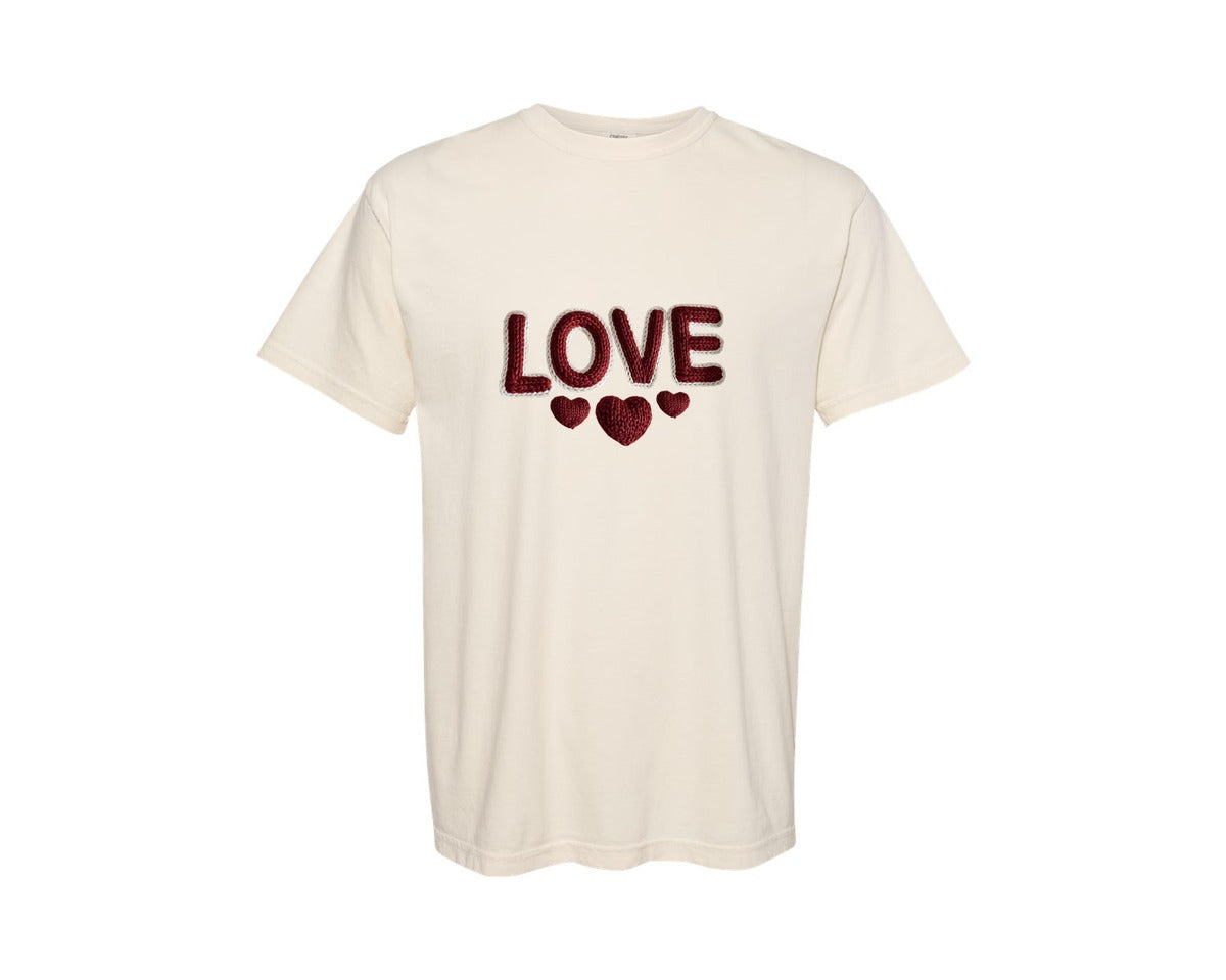 brand:Comfort Colors|color:Ivory|Yarn Faux Embroidery Valentine Varsity L 2 Graphic T-Shirt
