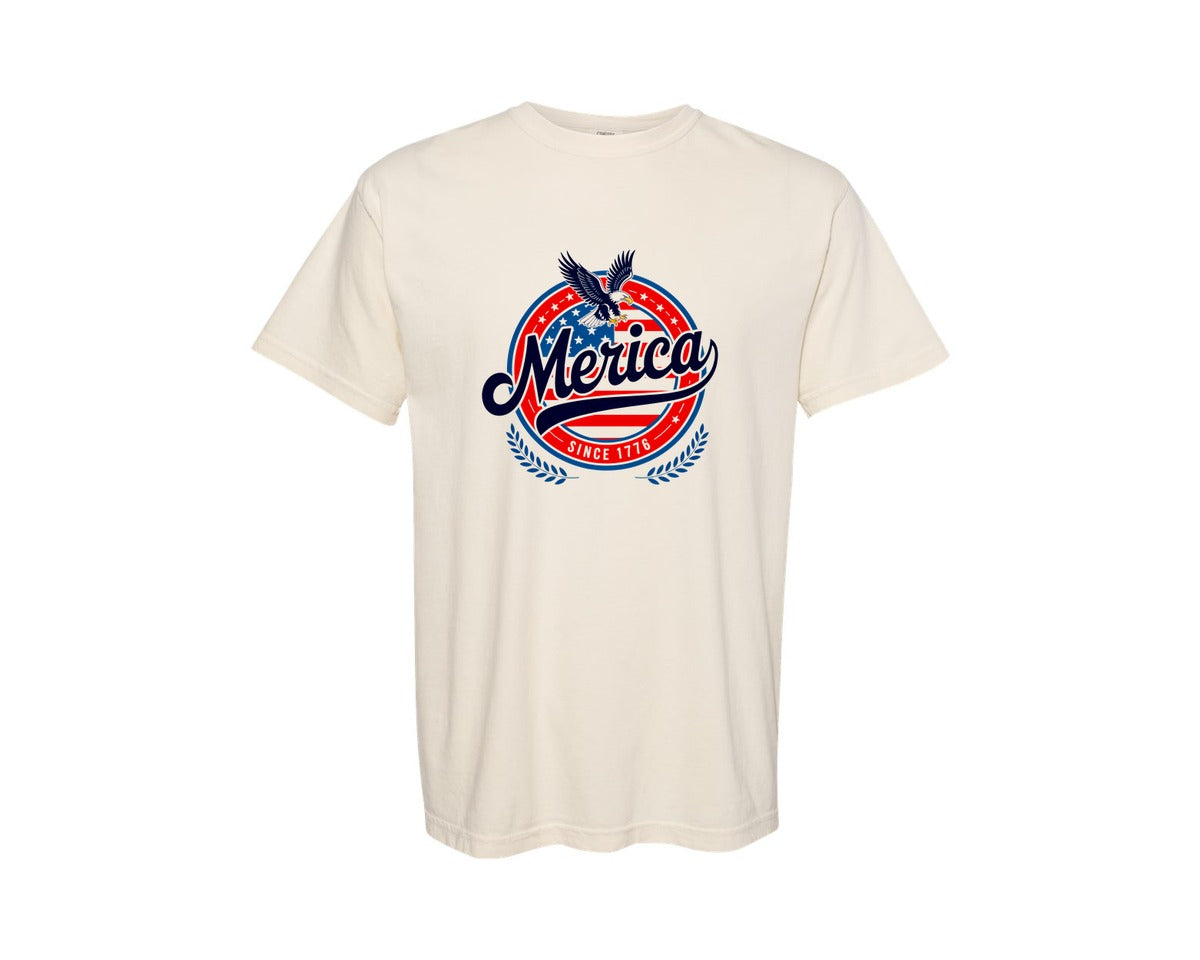 brand:Comfort Colors|color:Ivory|Merica Since 1776 American Eagle Graphic T-Shirt