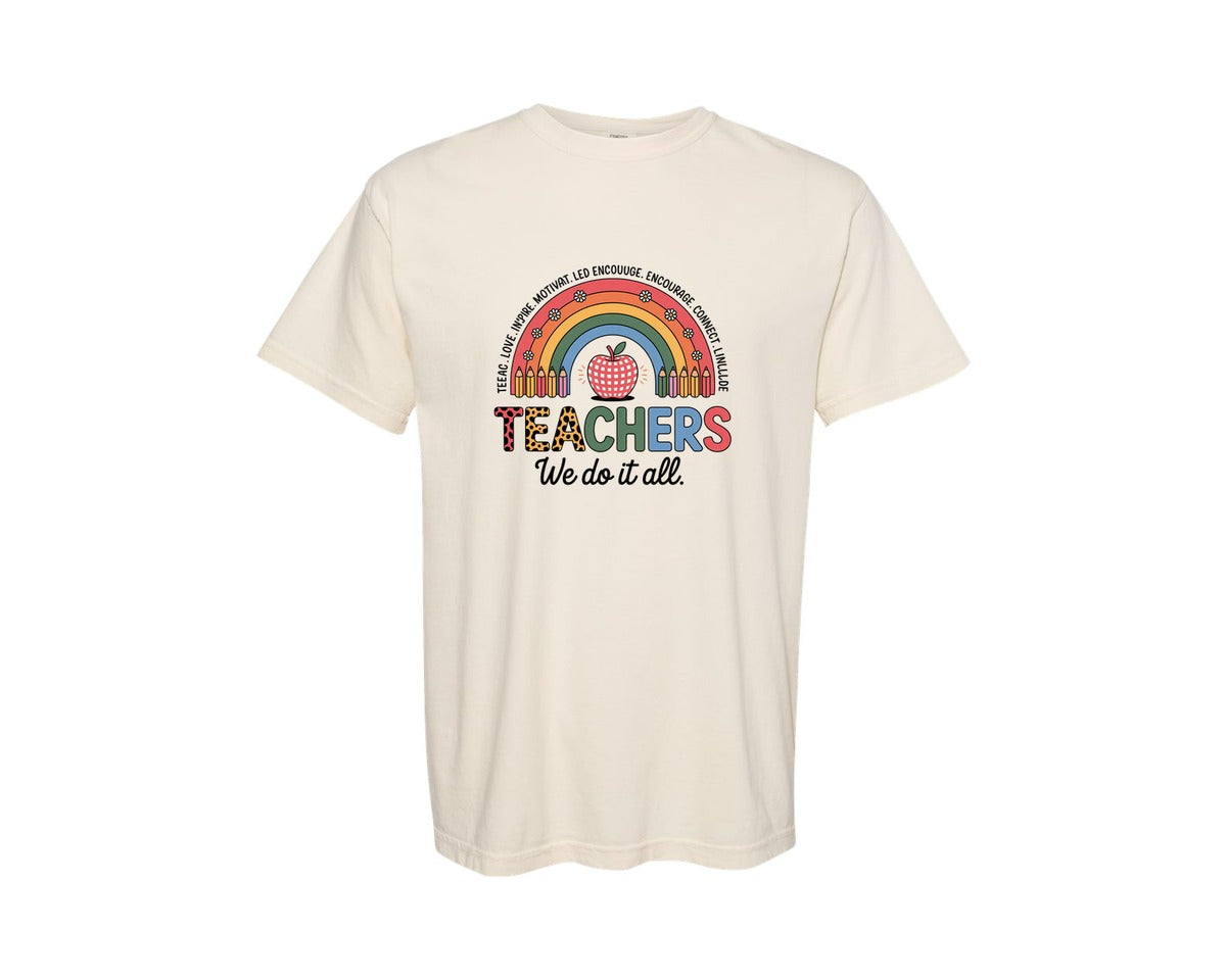 brand:Comfort Colors|color:Ivory|Teach Love Inspire Rainbow Apple Graphic T-Shirt
