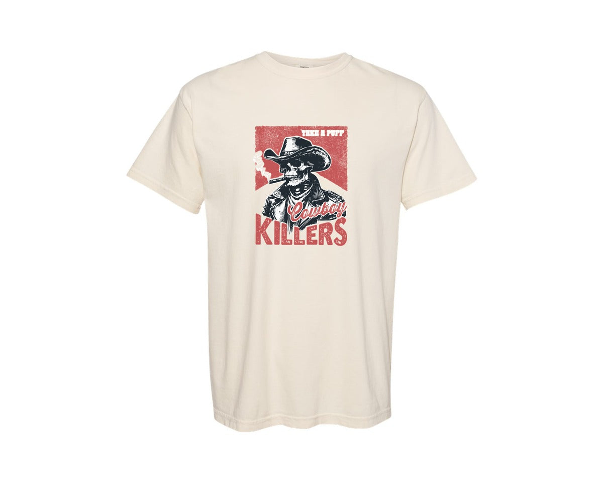 brand:Comfort Colors|color:Ivory|Retro Western Cowboy Killers Skeleton Graphic T-Shirt