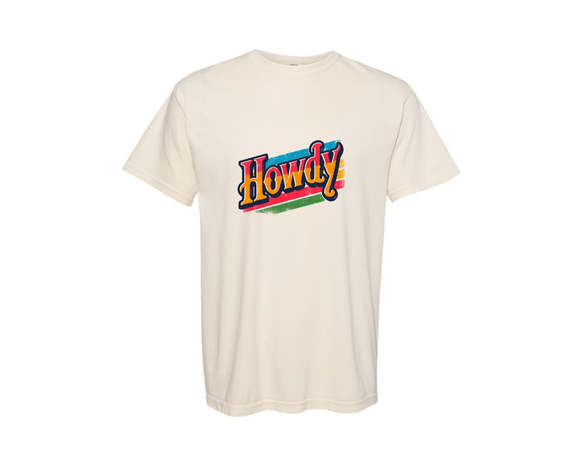 brand:Comfort Colors|color:Ivory|Colorful Retro Western Howdy Graphic T-Shirt