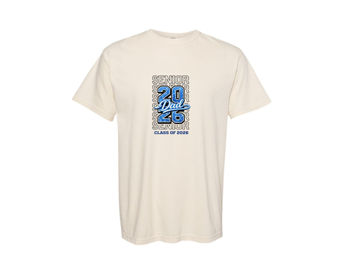 brand:Comfort Colors|color:Ivory|Senior Dad 2026 Blue Glitter Graphic T-Shirt