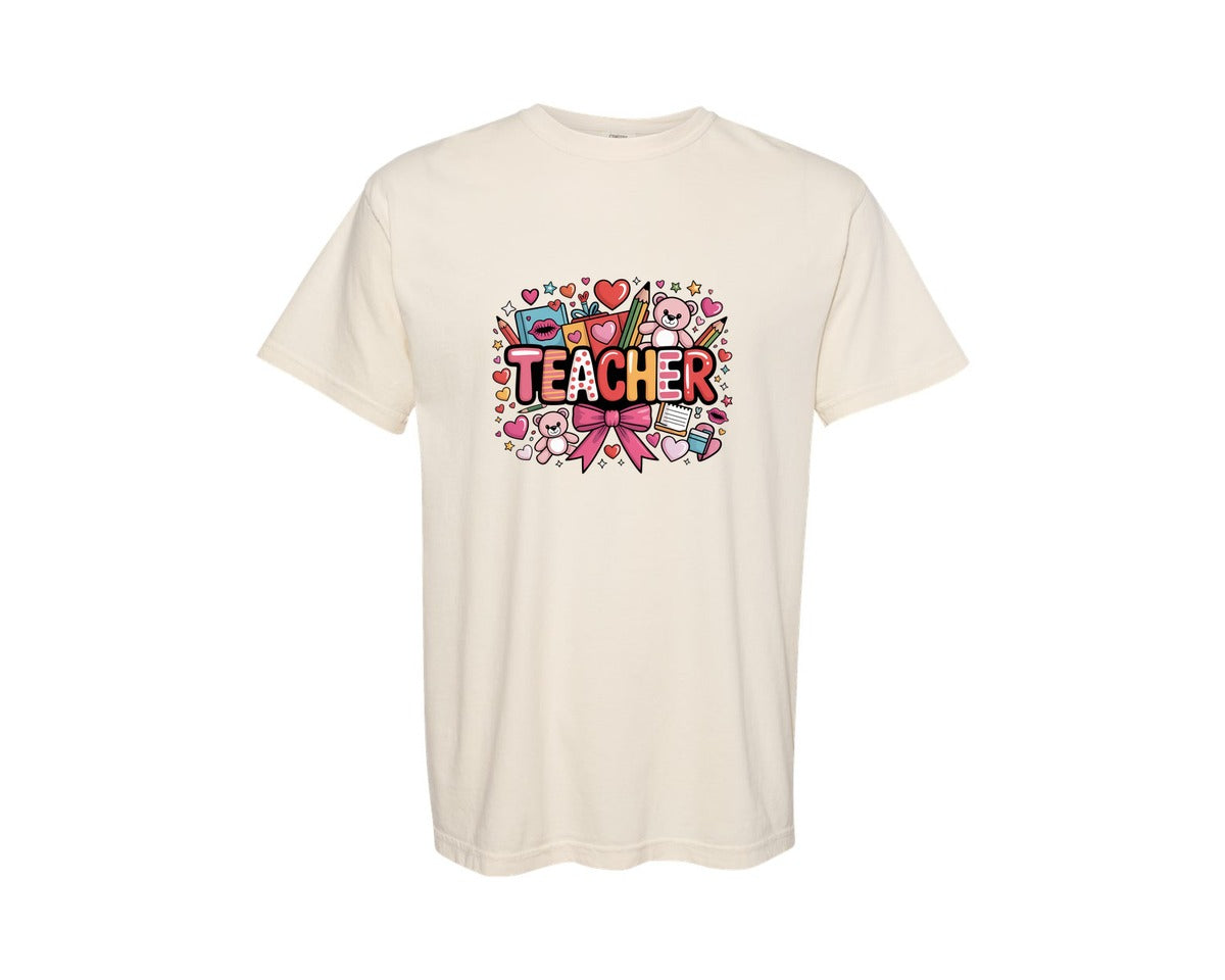 brand:Comfort Colors|color:Ivory|Preppy Teacher Valentine Teacher Graphic T-Shirt