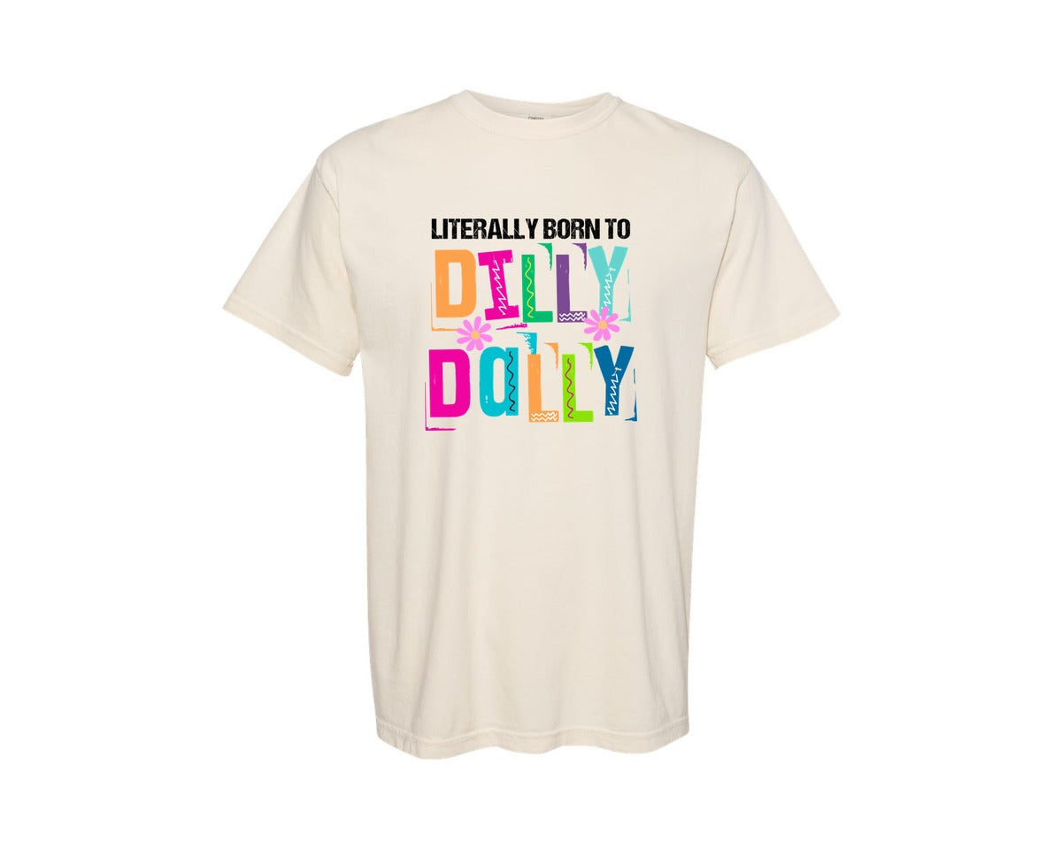 brand:Comfort Colors|color:Ivory|Funny Dilly Dally Preppy Girl Graphic T-Shirt