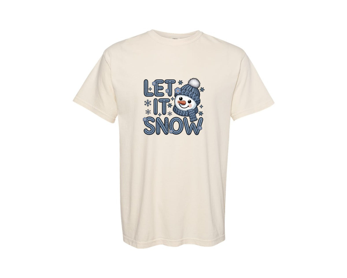 brand:Comfort Colors|color:Ivory|Let It Snow Faux Yarn Texture Graphic T-Shirt