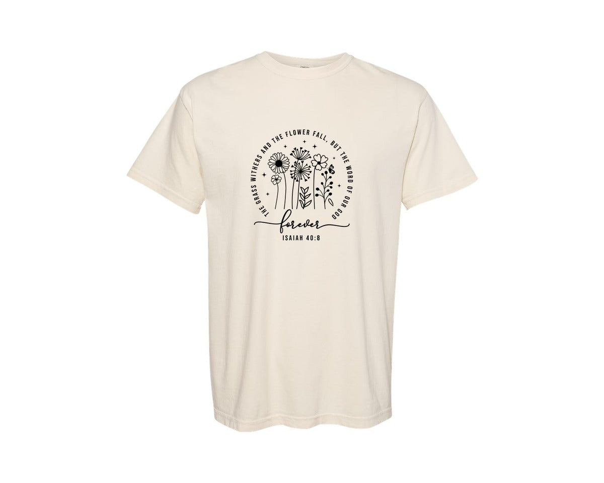 brand:Comfort Colors|color:Ivory|The Grass Withers Boho Christian Shirt Graphic T-Shirt