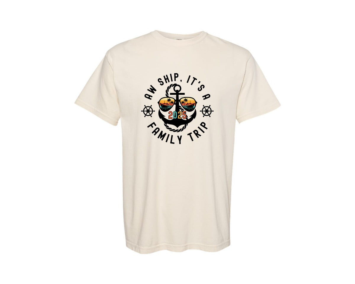 brand:Comfort Colors|color:Ivory|Aw Ship Its A Family Trip Family Cruise Graphic T-Shirt