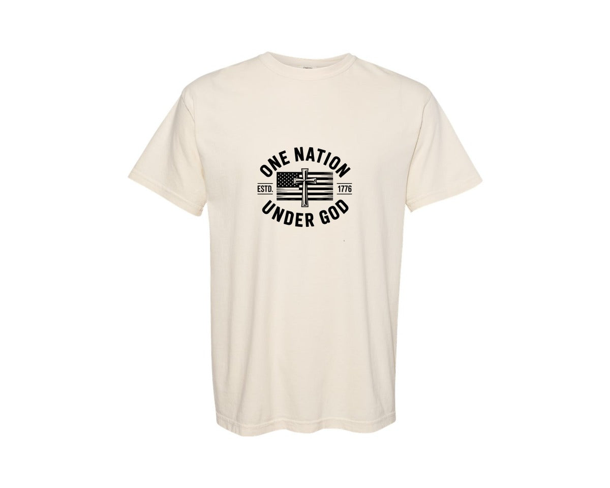 brand:Comfort Colors|color:Ivory|One Nation Under God Christian 2 Graphic T-Shirt