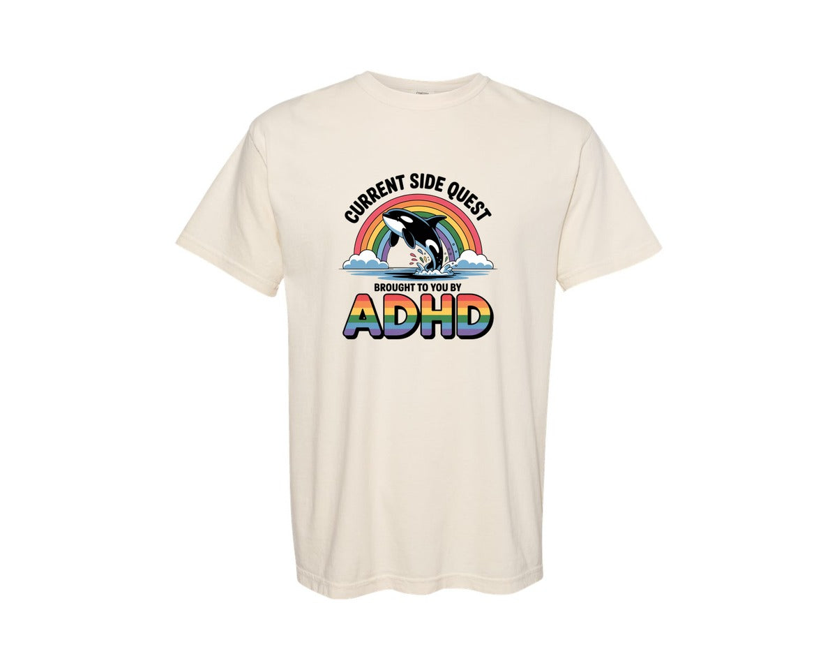 brand:Comfort Colors|color:Ivory|Funny Adhd Side Quest Graphic T-Shirt
