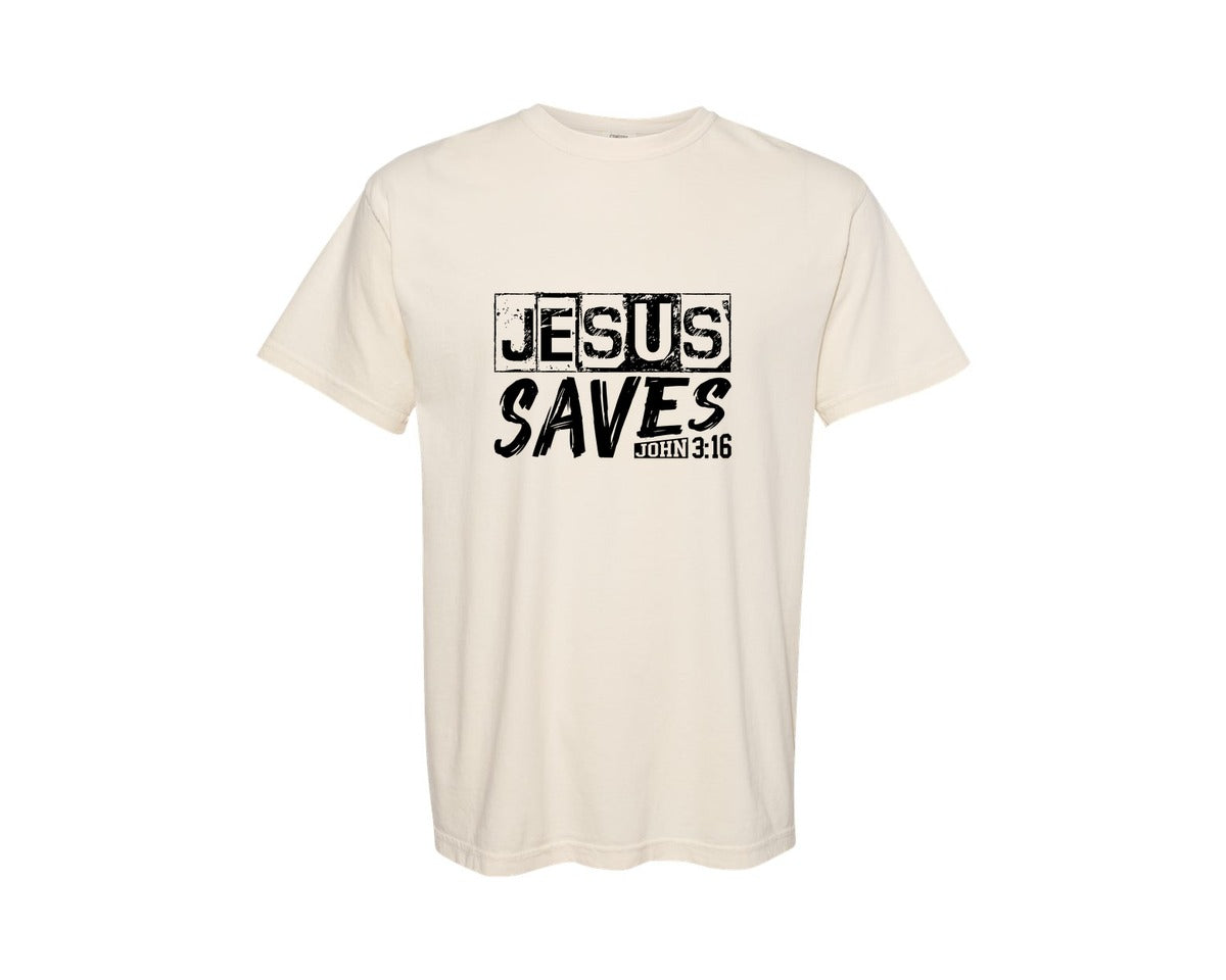 brand:Comfort Colors|color:Ivory|Jesus Saves John 316 Christian Graphic T-Shirt