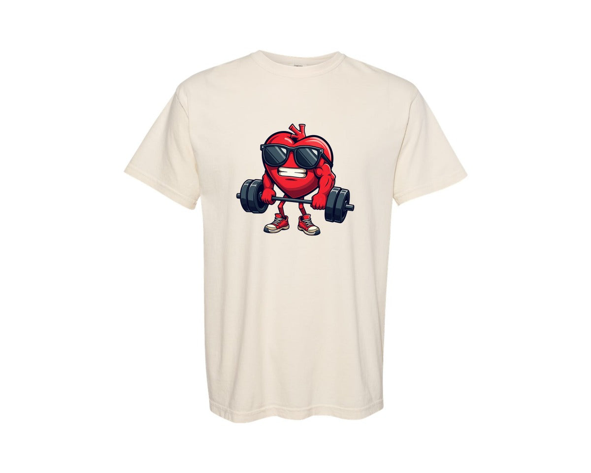 brand:Comfort Colors|color:Ivory|Valentines Day Heart Weightlifting Tee Graphic T-Shirt
