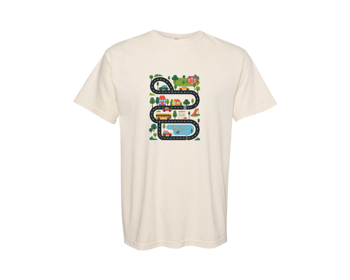 brand:Comfort Colors|color:Ivory|Tired Dads Club Dad Race Track Race Dad Graphic T-Shirt