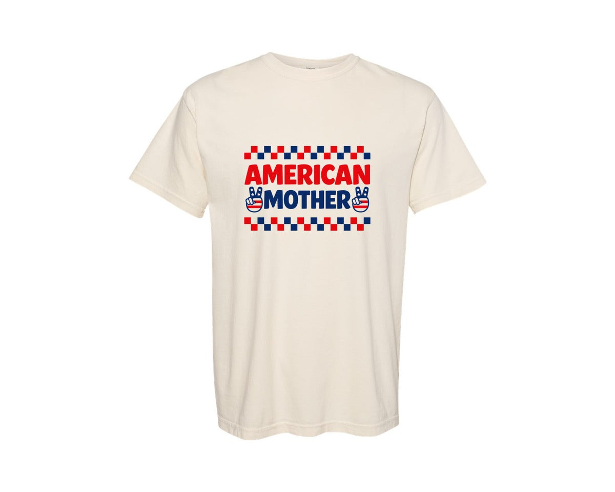 brand:Comfort Colors|color:Ivory|Proud American Mother Design Graphic T-Shirt