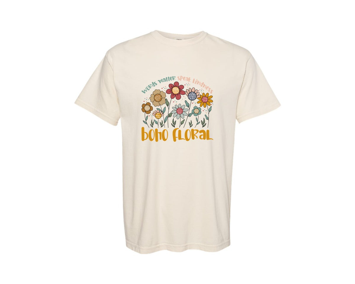 brand:Comfort Colors|color:Ivory|Words Matter Speak Kindness Boho Floral 2 Graphic T-Shirt