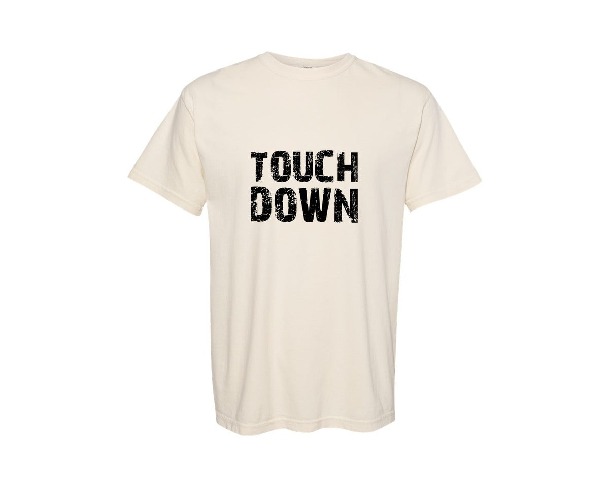 brand:Comfort Colors|color:Ivory|Touchdown Distressed Football Graphic T-Shirt
