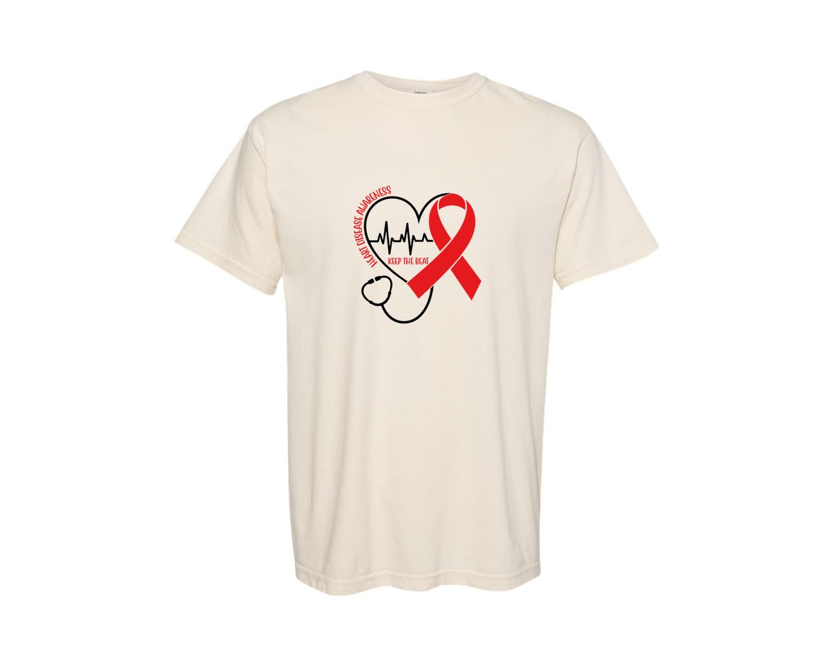 brand:Comfort Colors|color:Ivory|Heart Disease Awareness Keep The Beat 2 Graphic T-Shirt
