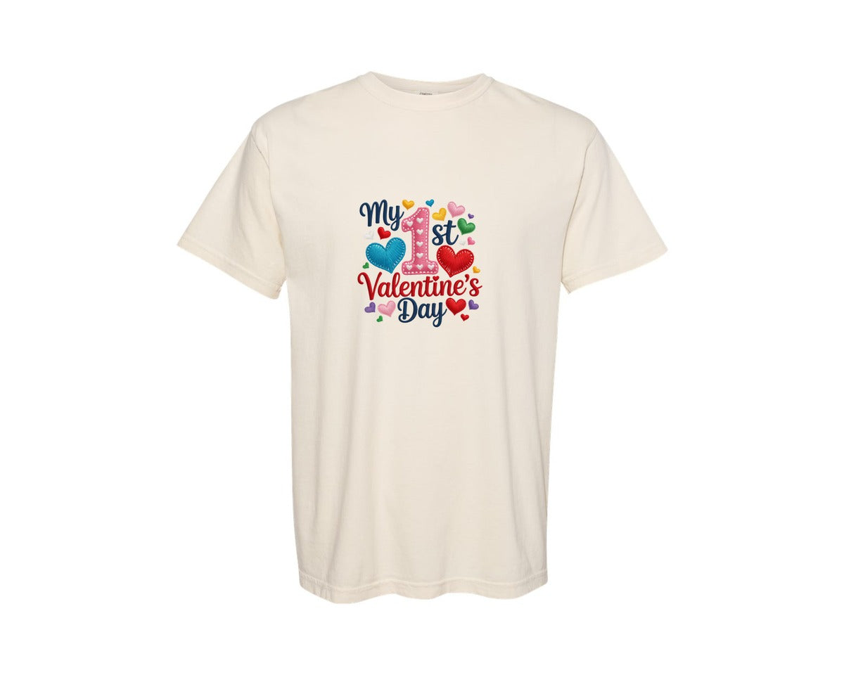 brand:Comfort Colors|color:Ivory|My First Valentines Day 11 Graphic T-Shirt