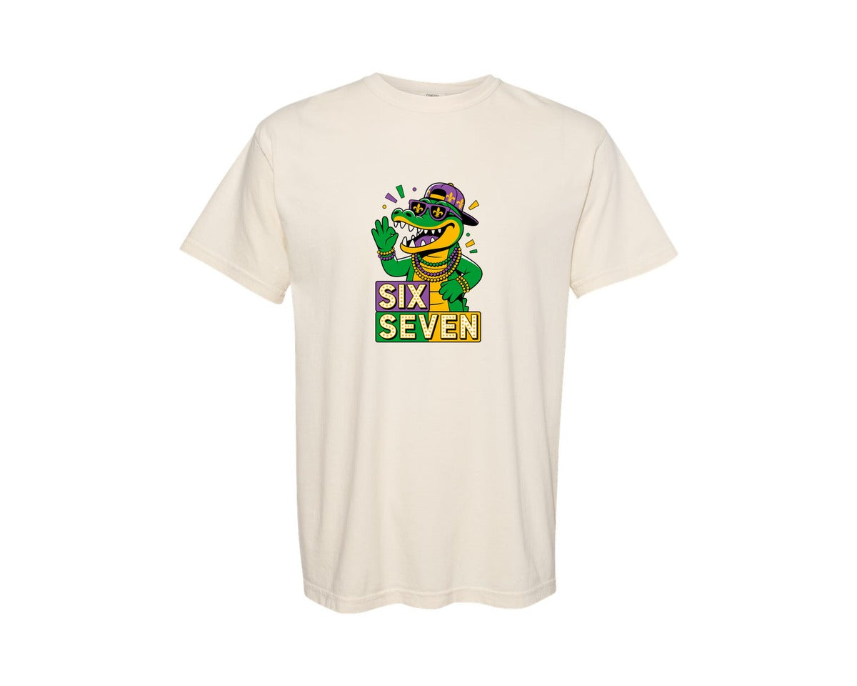 brand:Comfort Colors|color:Ivory|Mardi Gras Gator Six Seven Graphic T-Shirt