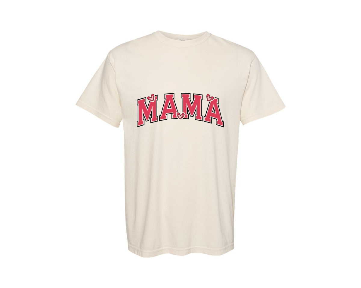 brand:Comfort Colors|color:Ivory|Love Mama Varsity Mama Valentine Graphic T-Shirt