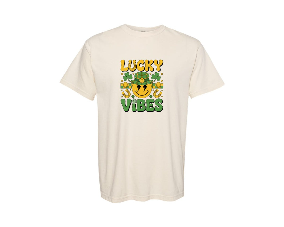 brand:Comfort Colors|color:Ivory|Lucky Vibes St Patricks Day 9 Graphic T-Shirt
