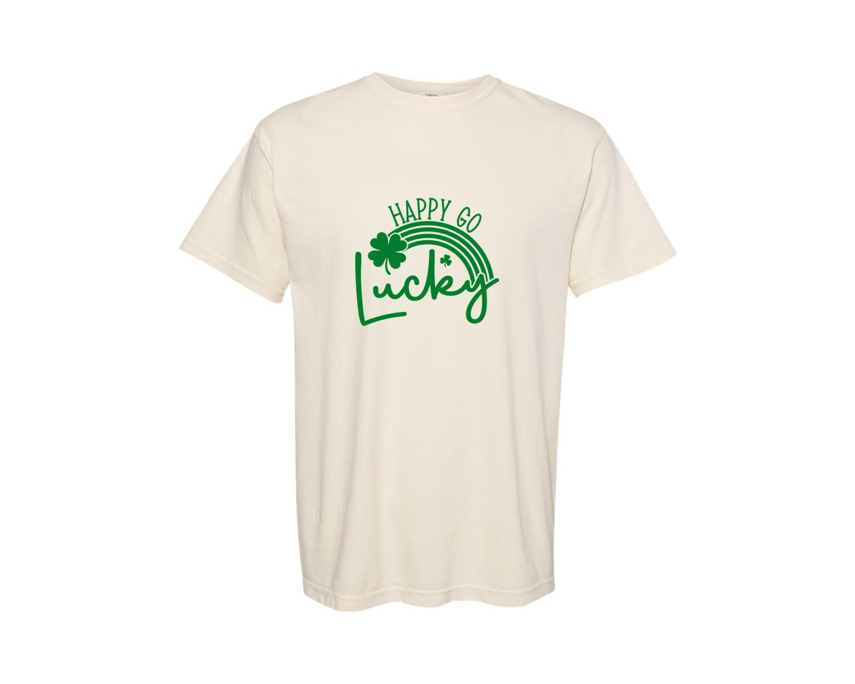 brand:Comfort Colors|color:Ivory|St Patricks Day Happy Go Lucky 9 Graphic T-Shirt