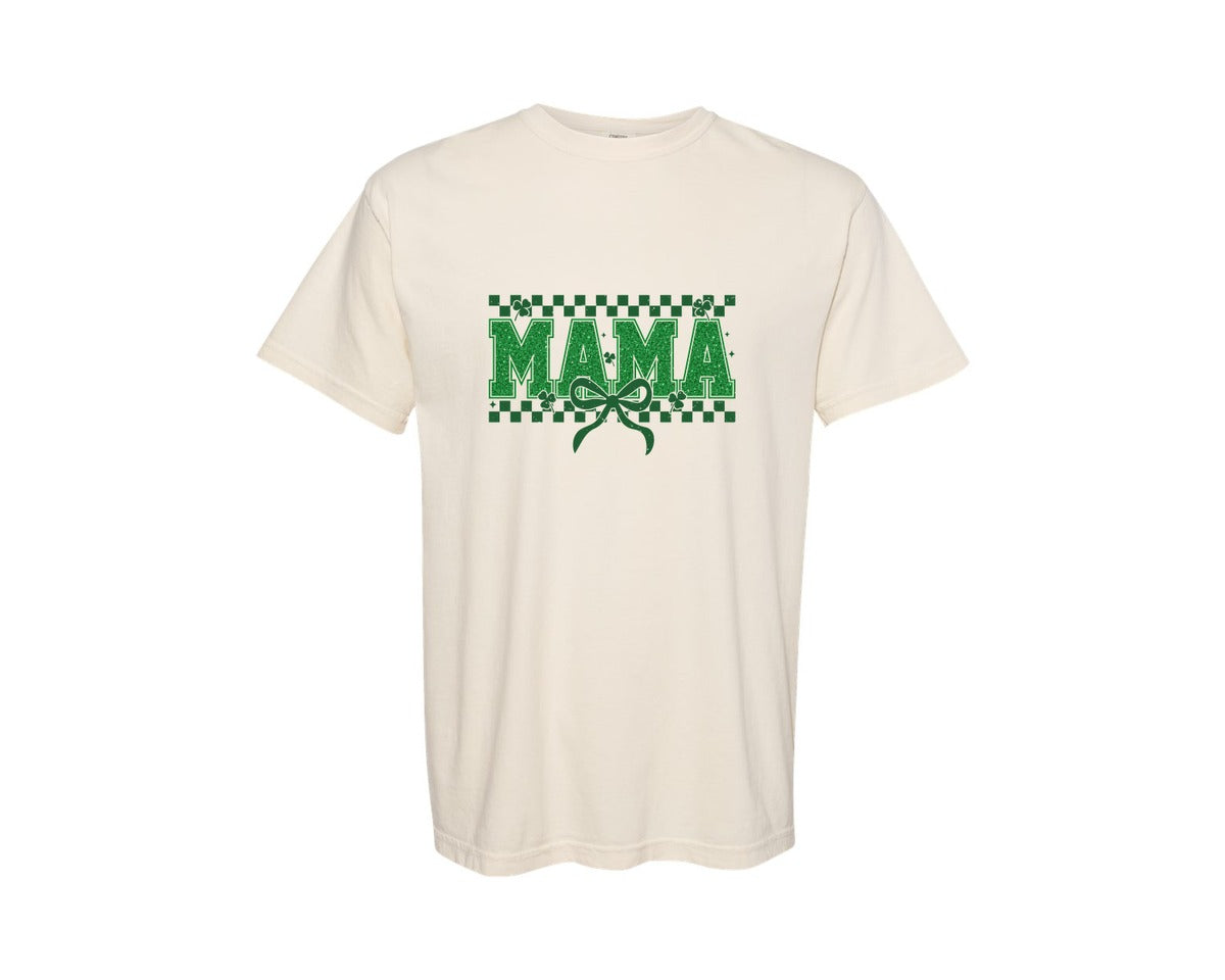 brand:Comfort Colors|color:Ivory|St Patricks Day Mama Bow Graphic T-Shirt