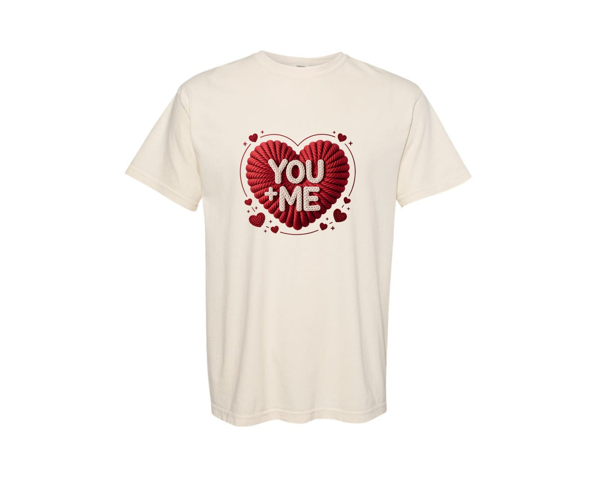 brand:Comfort Colors|color:Ivory|Faux Yarn Knitted Valentine Heart Design Graphic T-Shirt