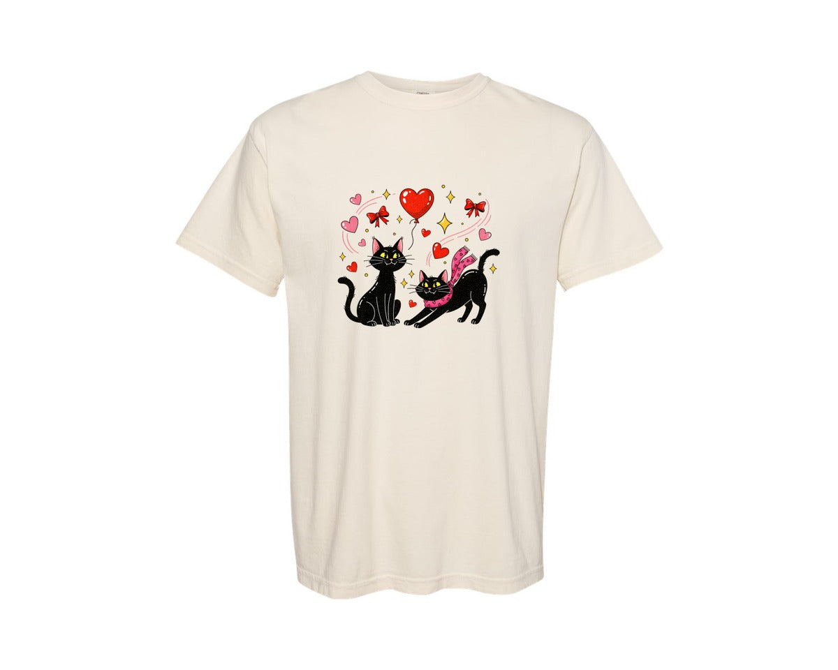 brand:Comfort Colors|color:Ivory|Cute Valentine Black Cat Couple Graphic T-Shirt