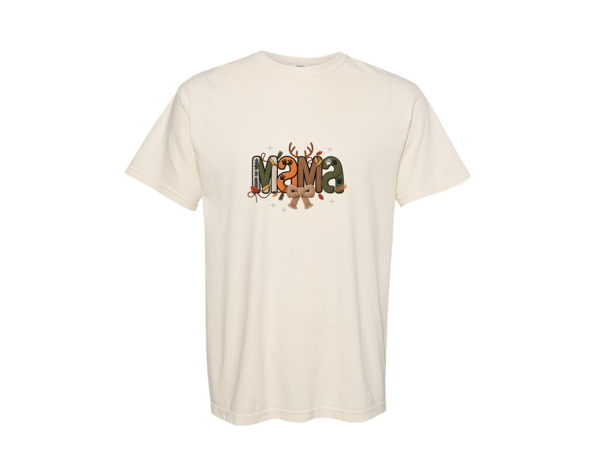 brand:Comfort Colors|color:Ivory|Faux Yarn Hunting Mama Camo T Shirt Graphic T-Shirt