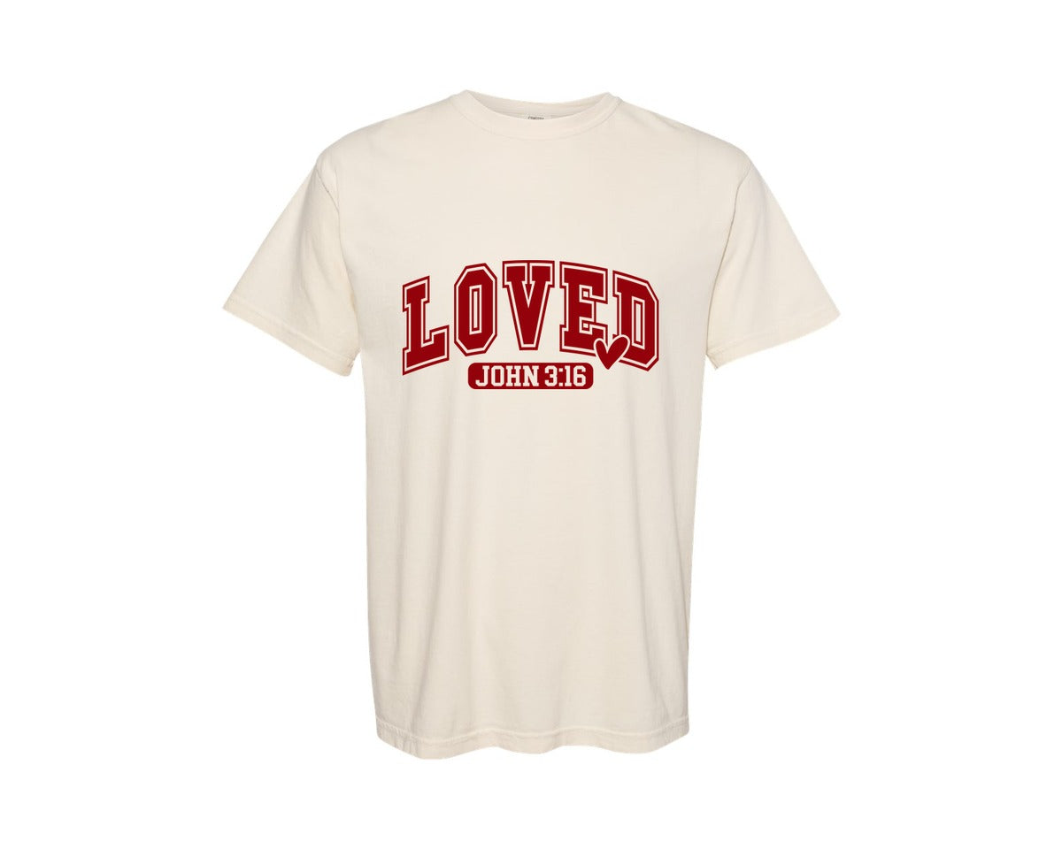 brand:Comfort Colors|color:Ivory|Loved Christian Valentines Graphic T-Shirt